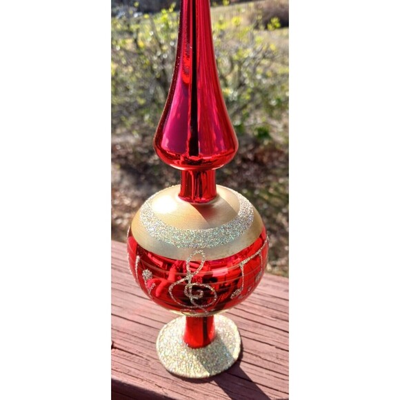 Inge Glas Red & Gold German Blown Glass Melody Finial Christmas Tree Topper +Box - Picture 6 of 11
